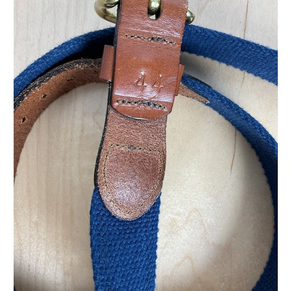 Leather Man Ltd Made in Essex CT Patriotic Flag Belt Leather and Navy Canvas 44